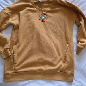 Zenana Outfitters Mustard V-Neck Sweatshirt Wilderness Explorer Patch